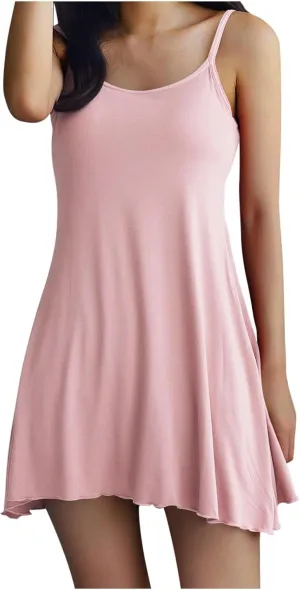 Oplxuo Nightgown for Women Sexy Sleep Dress with Built in Bra Sleeveless Summer Sleepwear Spaghetti Strap Cami Nightdress