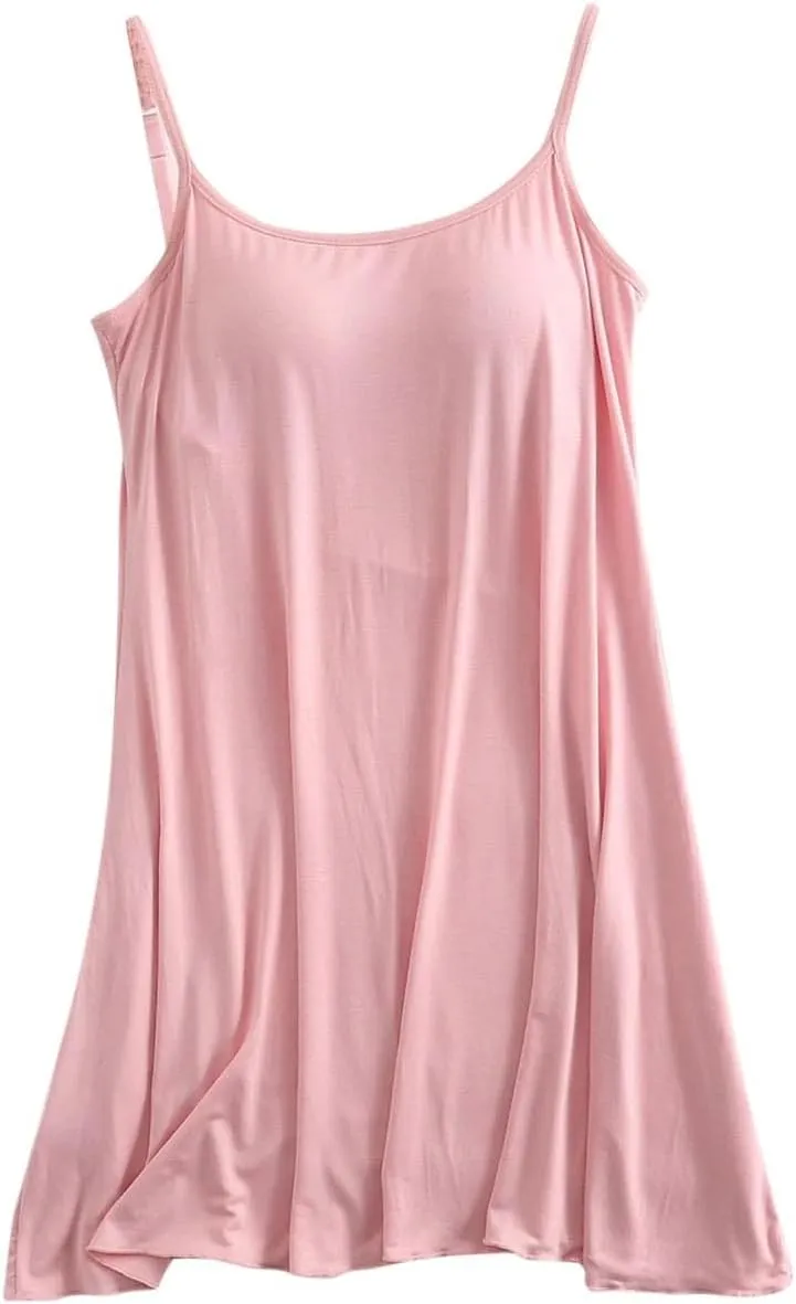 Oplxuo Nightgown for Women Sexy Sleep Dress with Built in Bra Sleeveless Summer Sleepwear Spaghetti Strap Cami Nightdress