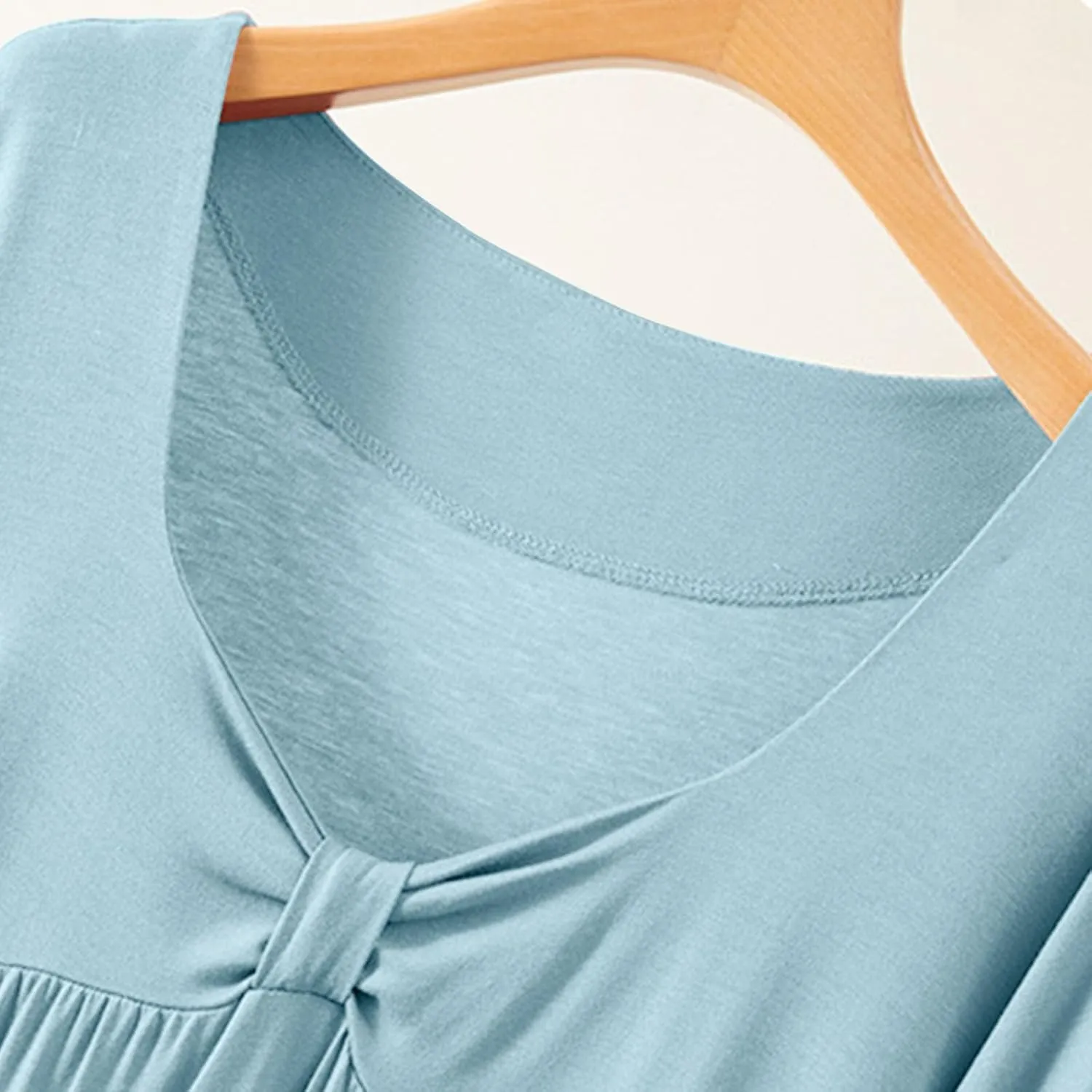 Oplxuo Nightgown for Women Soft Cotton Sleepwear Short Sleeve Sleep Shirt V Neck Pleated Solid Color Nightdress
