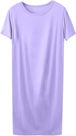 Oplxuo Women's Cotton Nightgown Summer Short Sleeve Sleepwear Soft Comfy Sleep Shirt Round Neck Casual Loose Nightshirt