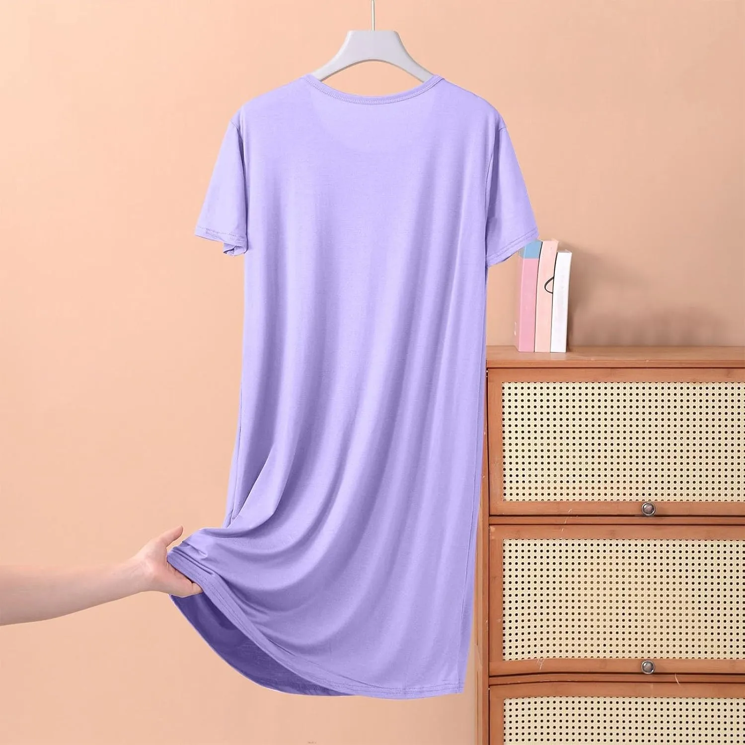 Oplxuo Women's Cotton Nightgown Summer Short Sleeve Sleepwear Soft Comfy Sleep Shirt Round Neck Casual Loose Nightshirt