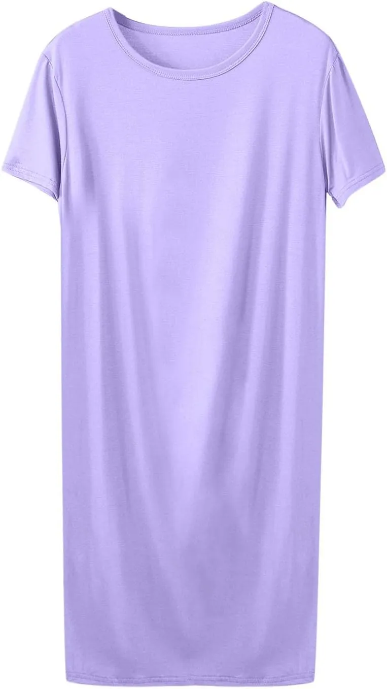 Oplxuo Women's Cotton Nightgown Summer Short Sleeve Sleepwear Soft Comfy Sleep Shirt Round Neck Casual Loose Nightshirt
