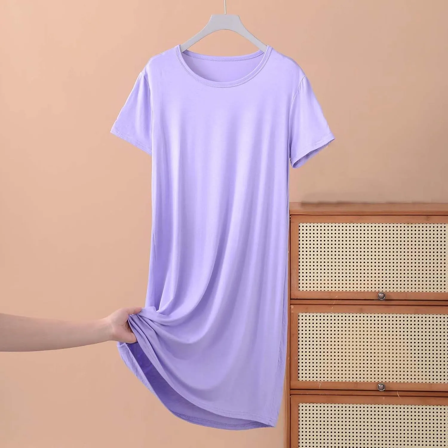 Oplxuo Women's Cotton Nightgown Summer Short Sleeve Sleepwear Soft Comfy Sleep Shirt Round Neck Casual Loose Nightshirt