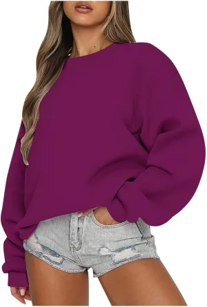 Oversized Crewneck Sweatshirts Women Long Sleeve Fleece Pullover Tops Fall Y2k Sweater Cute Hoodies for Teen Girls