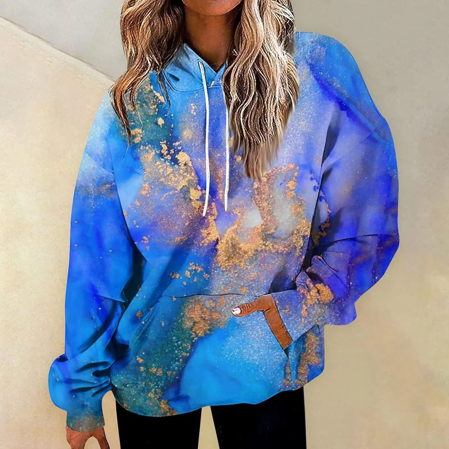 Oversized Hoodies for Women Drawstring Plus Size Graphic Hoodie Loose Fit Drop Shoulder Hooded Sweatshirts w/Pockets