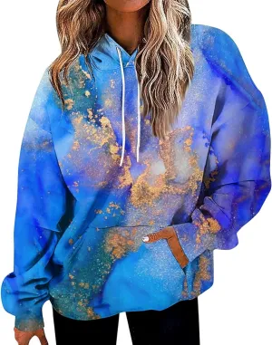 Oversized Hoodies for Women Drawstring Plus Size Graphic Hoodie Loose Fit Drop Shoulder Hooded Sweatshirts w/Pockets