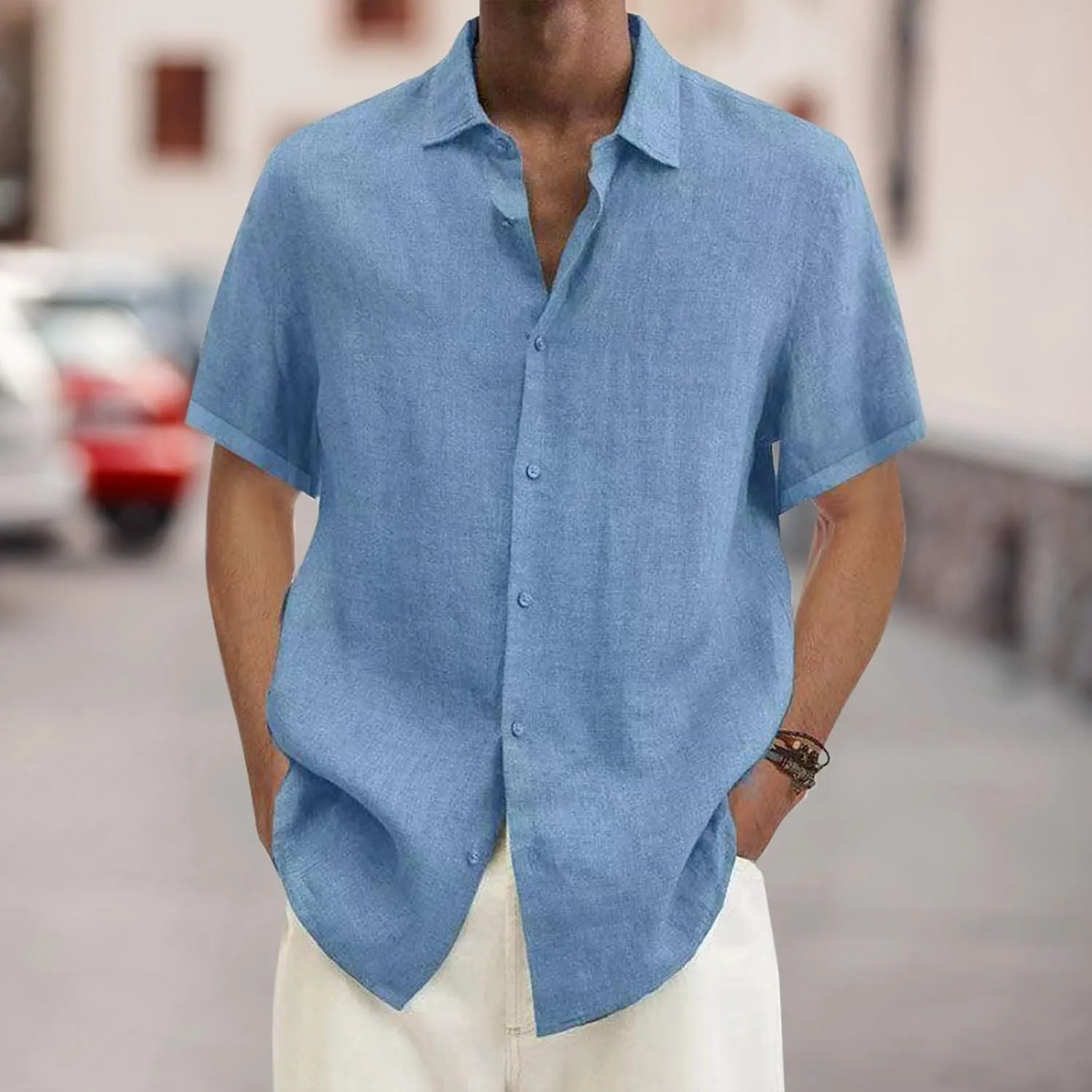 Oxford Shirts Men Fashion Smart Office Button Down Shirt Dressy Summer Casual Thin Linen Beach Vacation Wedding Tops