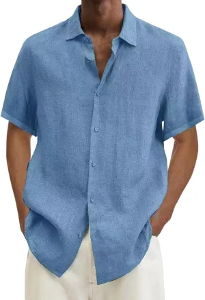 Oxford Shirts Men Fashion Smart Office Button Down Shirt Dressy Summer Casual Thin Linen Beach Vacation Wedding Tops