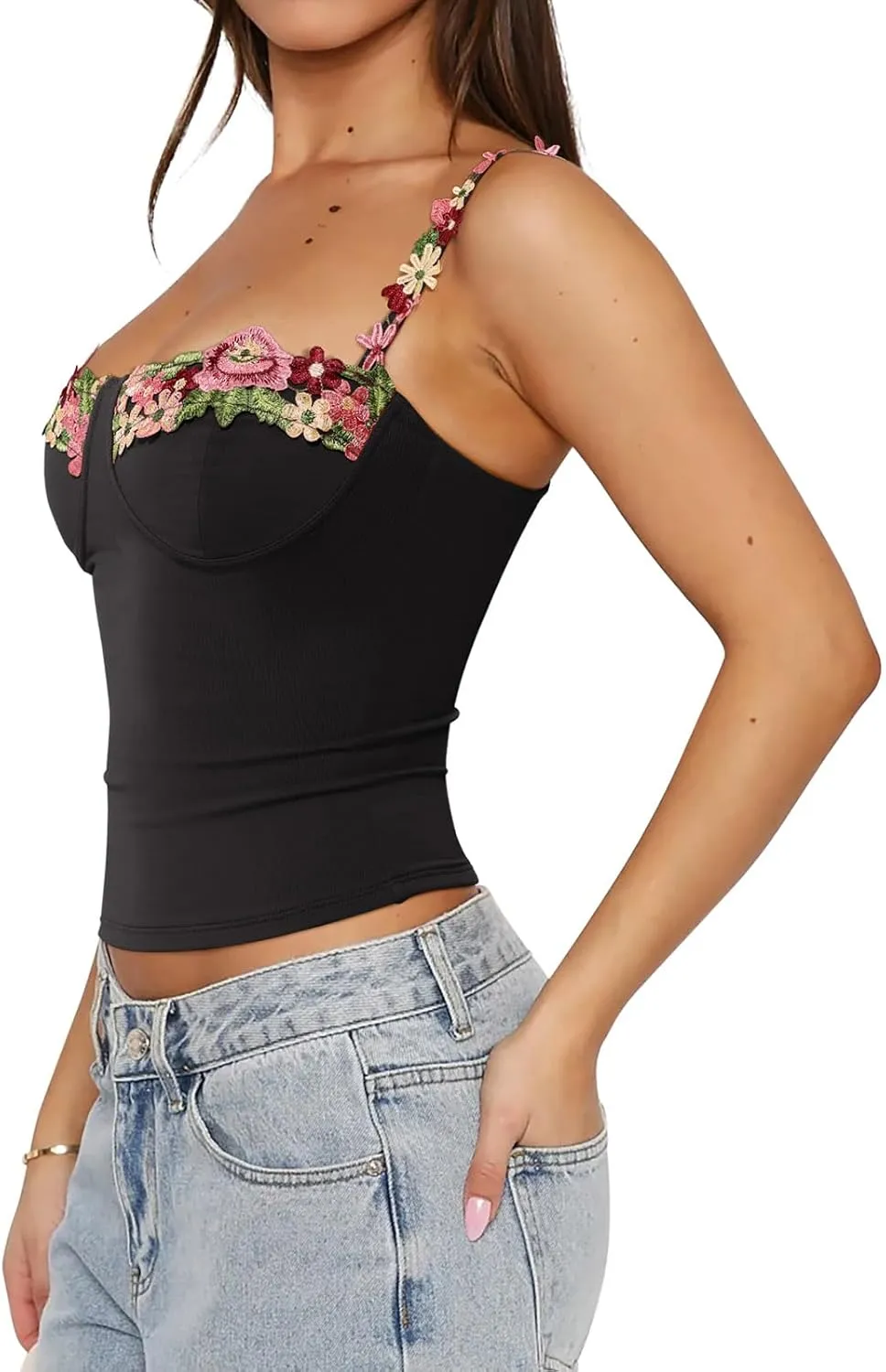 PINKMSTYLE Womens Sexy Floral Bustier Corset Tops Spaghetti Strap Tank Tops Y2K Going Out Tops
