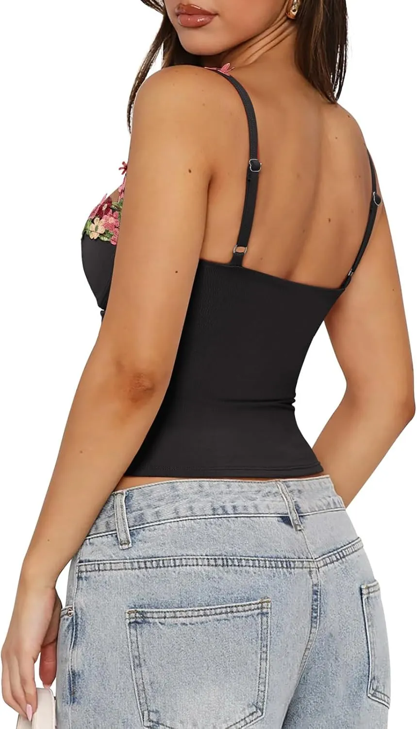 PINKMSTYLE Womens Sexy Floral Bustier Corset Tops Spaghetti Strap Tank Tops Y2K Going Out Tops