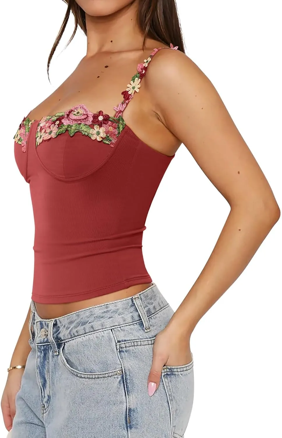 PINKMSTYLE Womens Sexy Floral Bustier Corset Tops Spaghetti Strap Tank Tops Y2K Going Out Tops