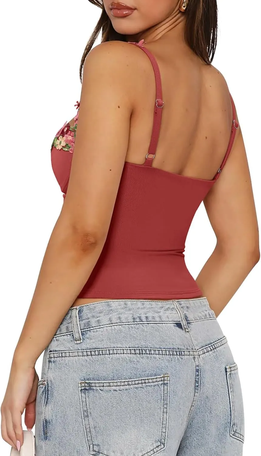 PINKMSTYLE Womens Sexy Floral Bustier Corset Tops Spaghetti Strap Tank Tops Y2K Going Out Tops