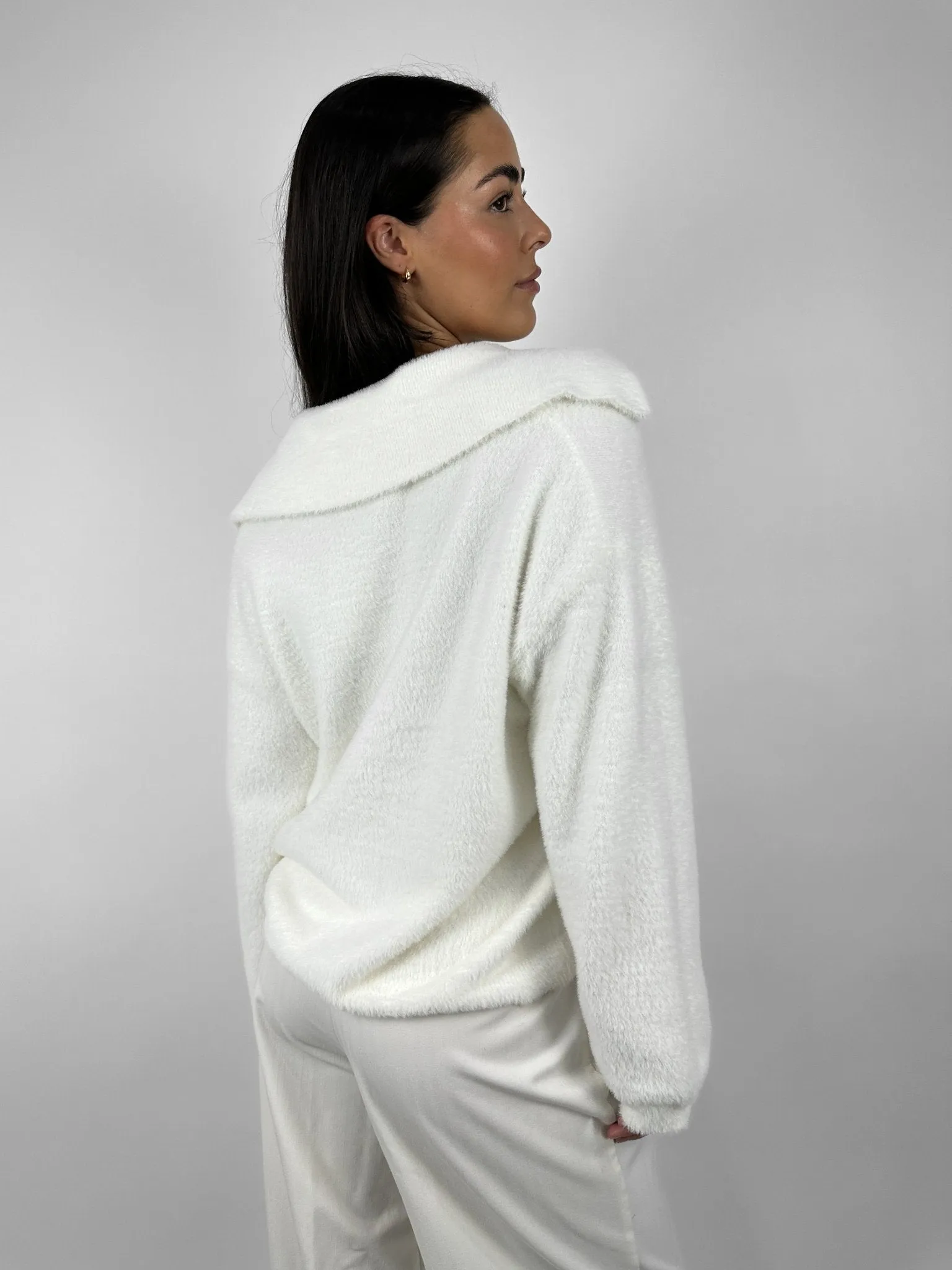 Plush Collared V Neck Sweater