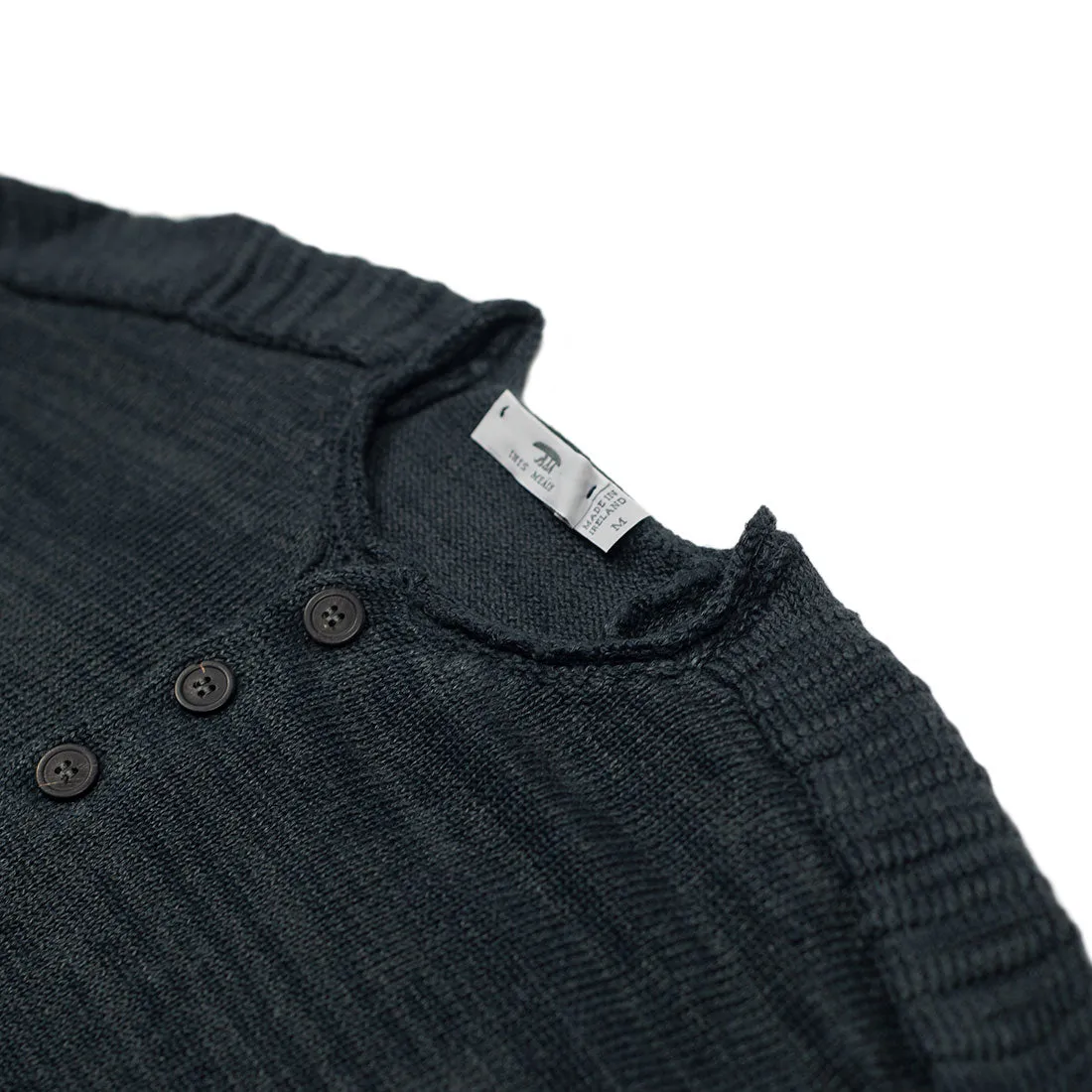 "Grafite" grey linen rolled edge henley sweater