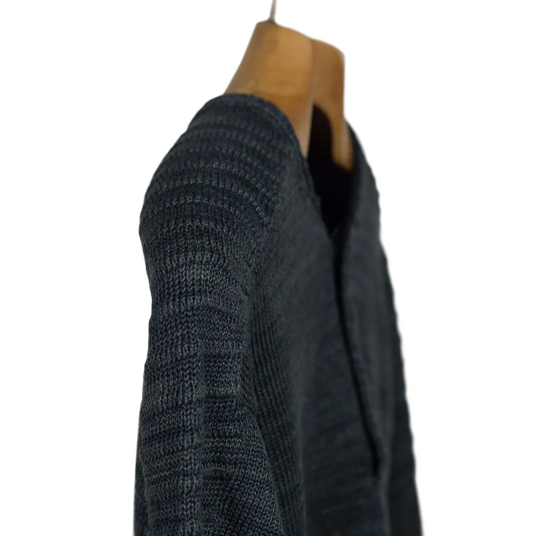 "Grafite" grey linen rolled edge henley sweater