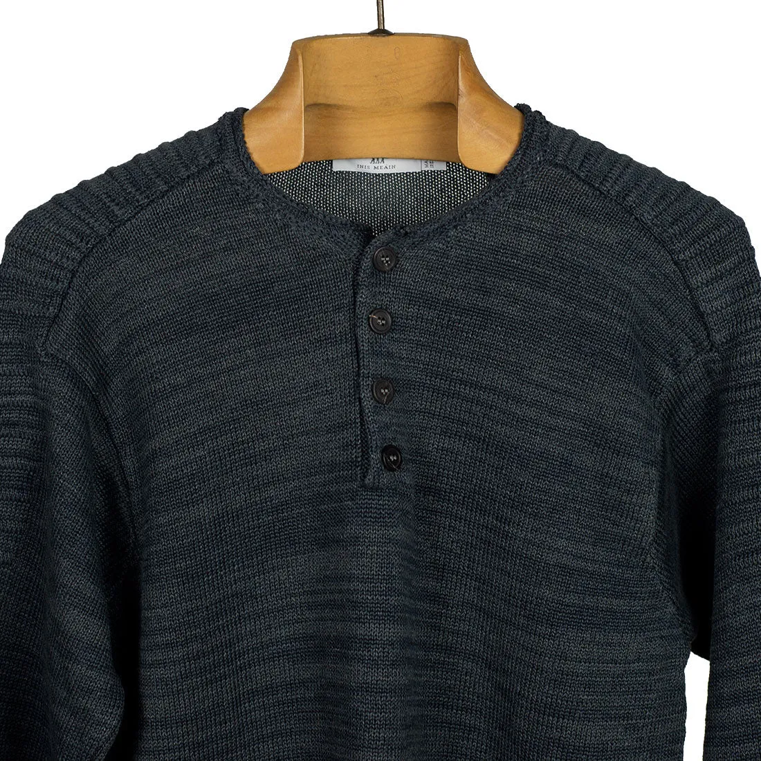 "Grafite" grey linen rolled edge henley sweater