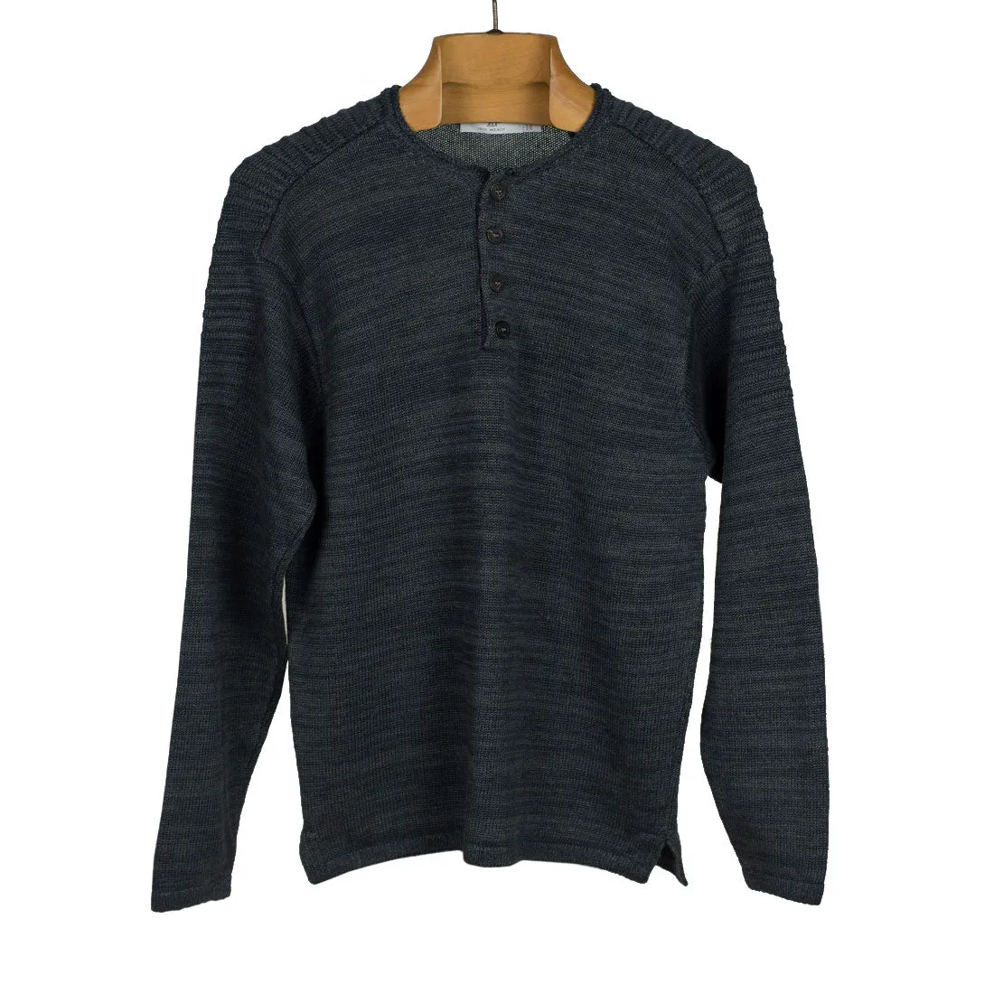 "Grafite" grey linen rolled edge henley sweater