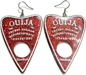 RED Glitter Ouija Board Planchette Earrings on Hypoallergenic French Ear Hooks