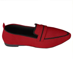 Red Lightweight Knitted Loafers for Women Casual Flat Shoe Comfortable Boat Shoes Bottomed Breathable Sneakers