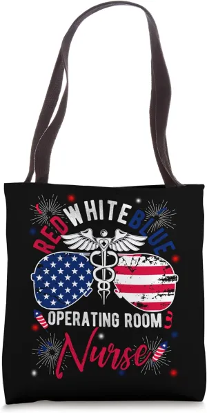 RED WHITE BLUE OPERATING ROOM Nurse Patriotic Nurse Doctor Tote Bag