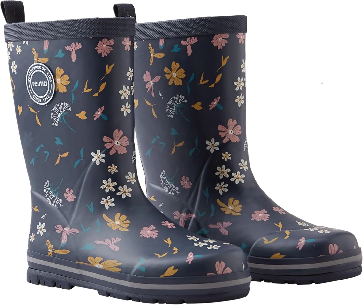 Reima Taika Kids Waterproof Outdoor Rain Boots for Girls & Boys, Navy Flowers, 13/13.5 Little Kid