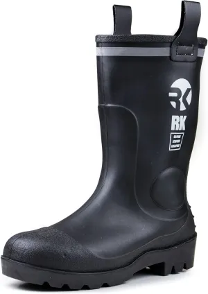 RK Mens Waterproof Rubber Sole Rain Boots (8, Black)