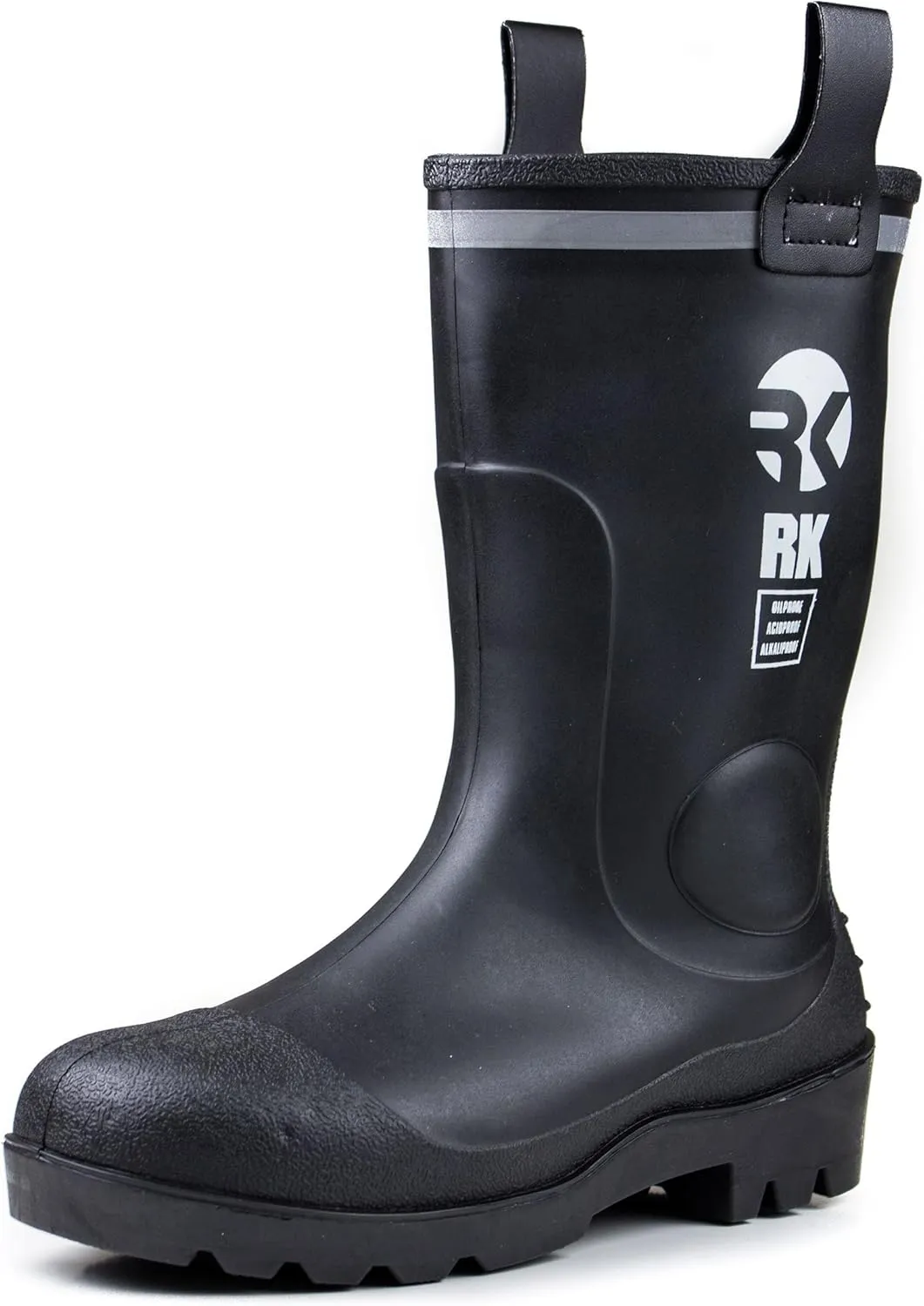 RK Mens Waterproof Rubber Sole Rain Boots (8, Black)