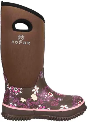 ROPER Womens Barnyard 12 Inch Floral Round Toe Rain Casual Boots Mid Calf - Black