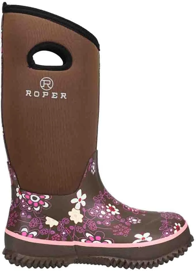 ROPER Womens Barnyard 12 Inch Floral Round Toe Rain Casual Boots Mid Calf - Black