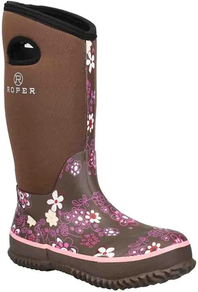 ROPER Womens Barnyard 12 Inch Floral Round Toe Rain Casual Boots Mid Calf - Black