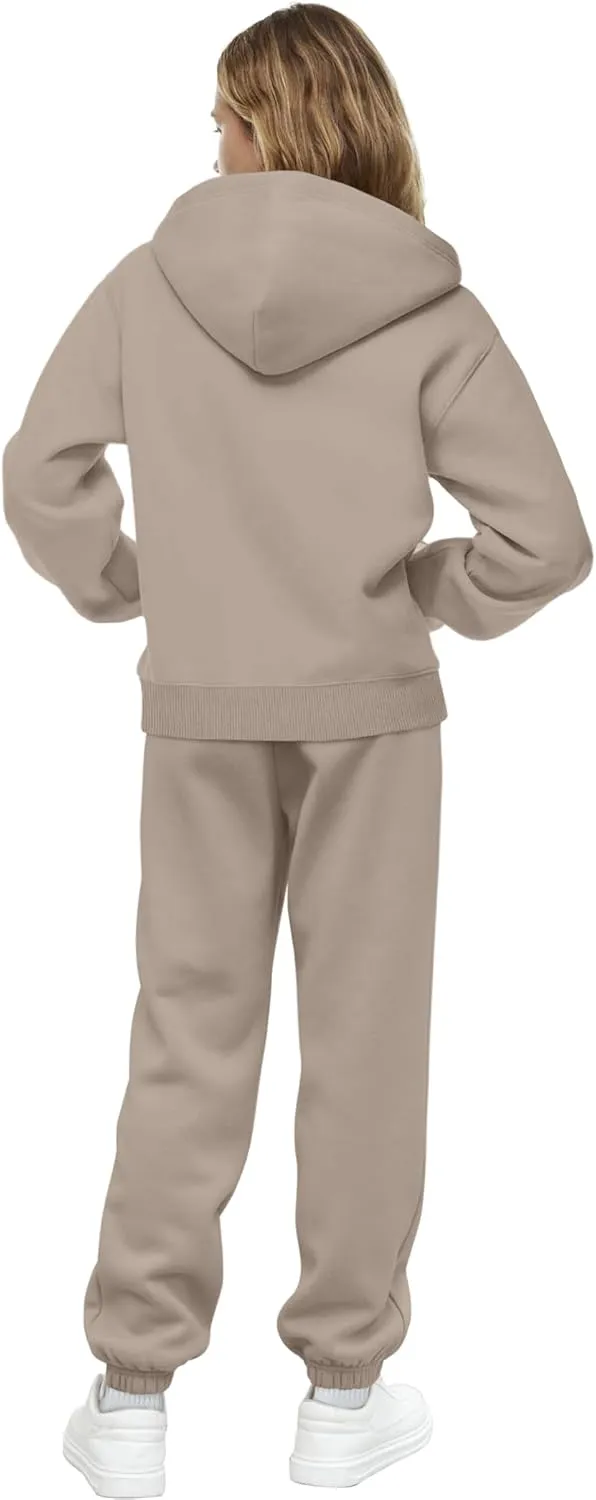 Saloogoe Sweatsuits Women 2 Piece Outfits 2024 Fall Fleece Sweatshirt Sets Zip Up Hoodie Sets Travel Lounge Sets