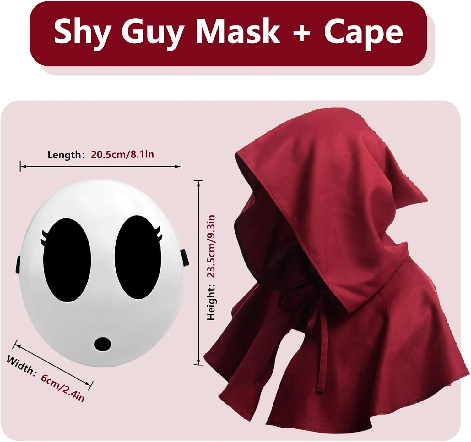 Shy Guy Mask Costume Halloween 2pcs Scream Anime Face Mask with Knight Cloak White Shy Guy Cosplay Mask Costumes Props