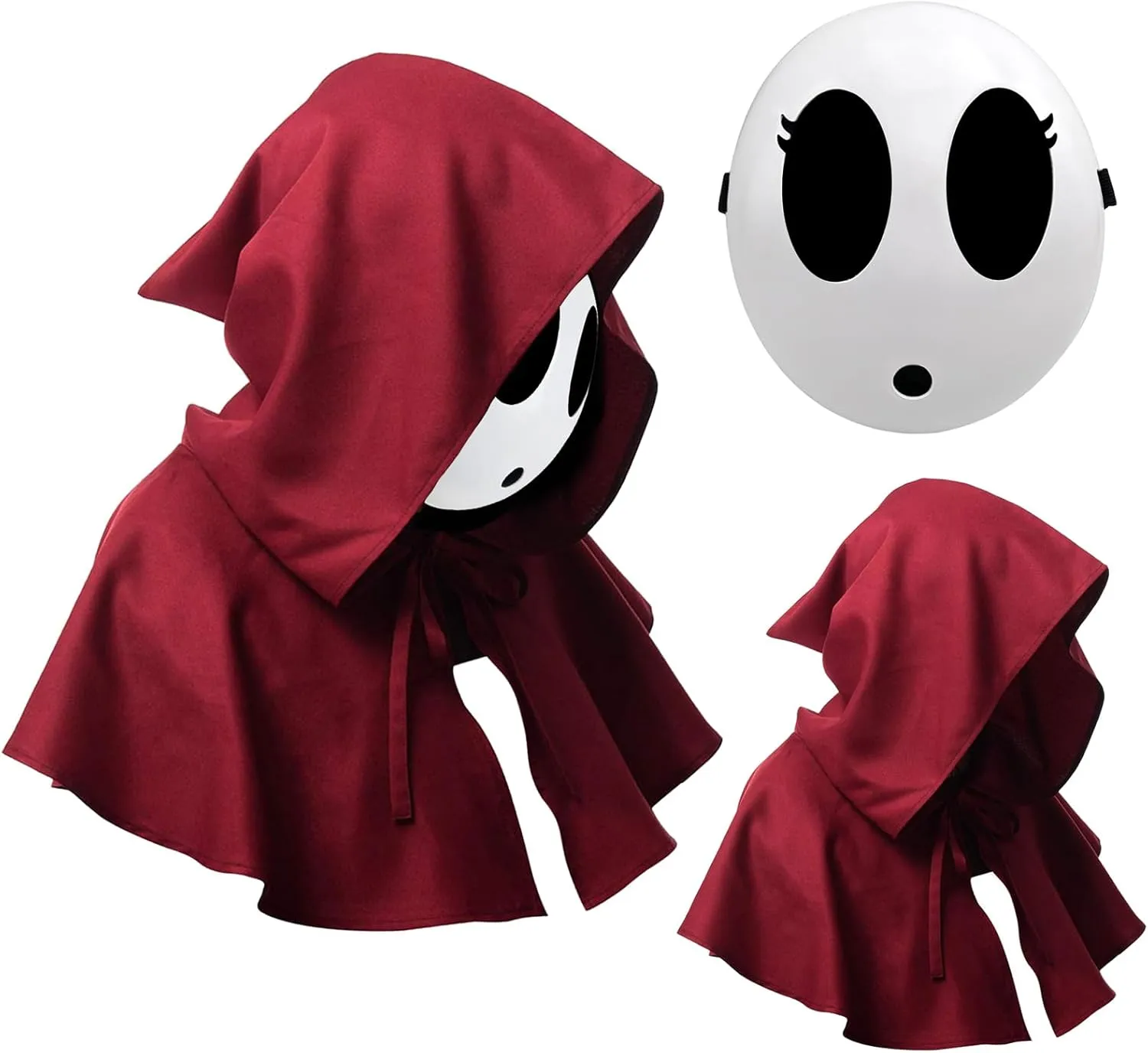 Shy Guy Mask Costume Halloween 2pcs Scream Anime Face Mask with Knight Cloak White Shy Guy Cosplay Mask Costumes Props