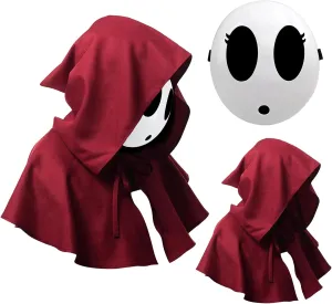 Shy Guy Mask Costume Halloween 2pcs Scream Anime Face Mask with Knight Cloak White Shy Guy Cosplay Mask Costumes Props