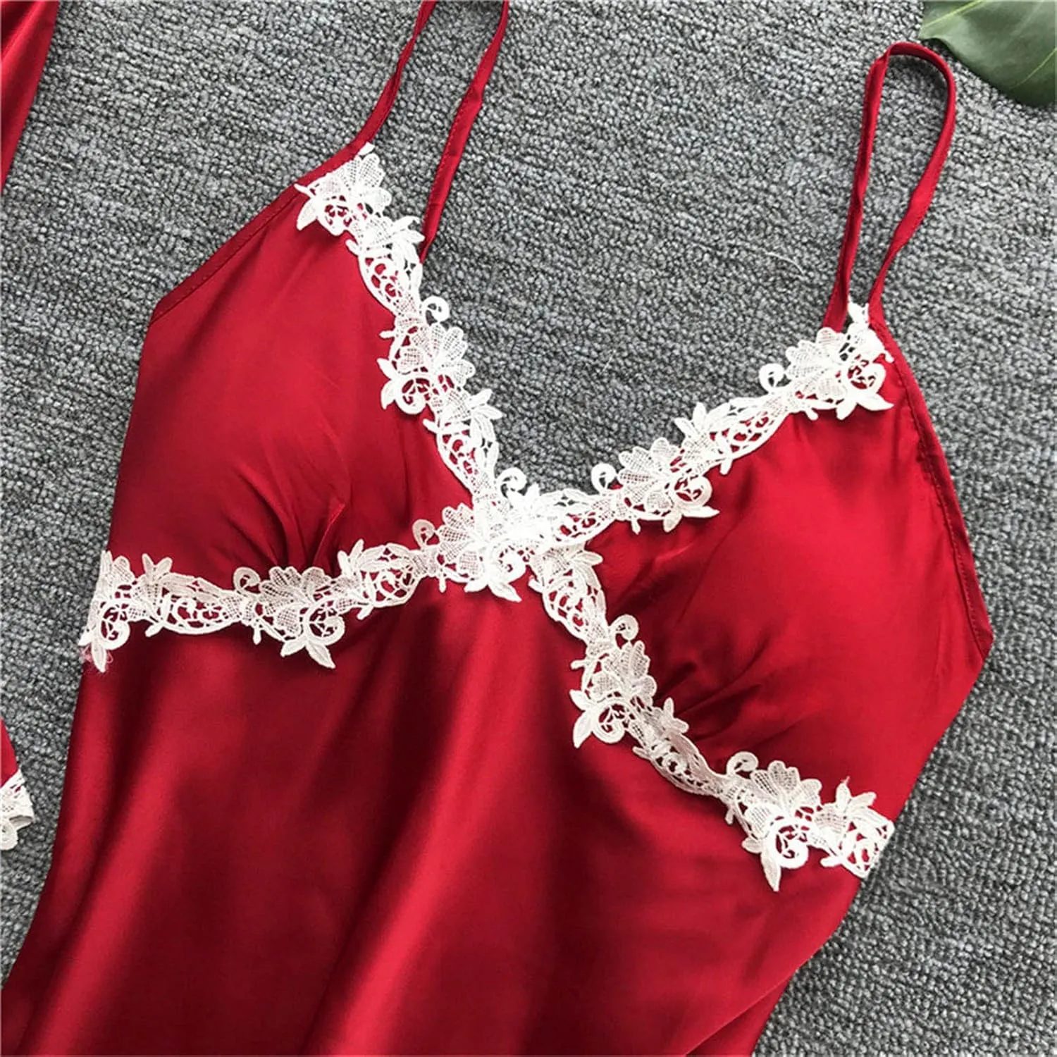 Silk Pajamas for Women 5PCS Sexy Lace Trim Camisole Top Shorts and Pants Pjs Set Nightgowns and Robes Satin Sleepwear