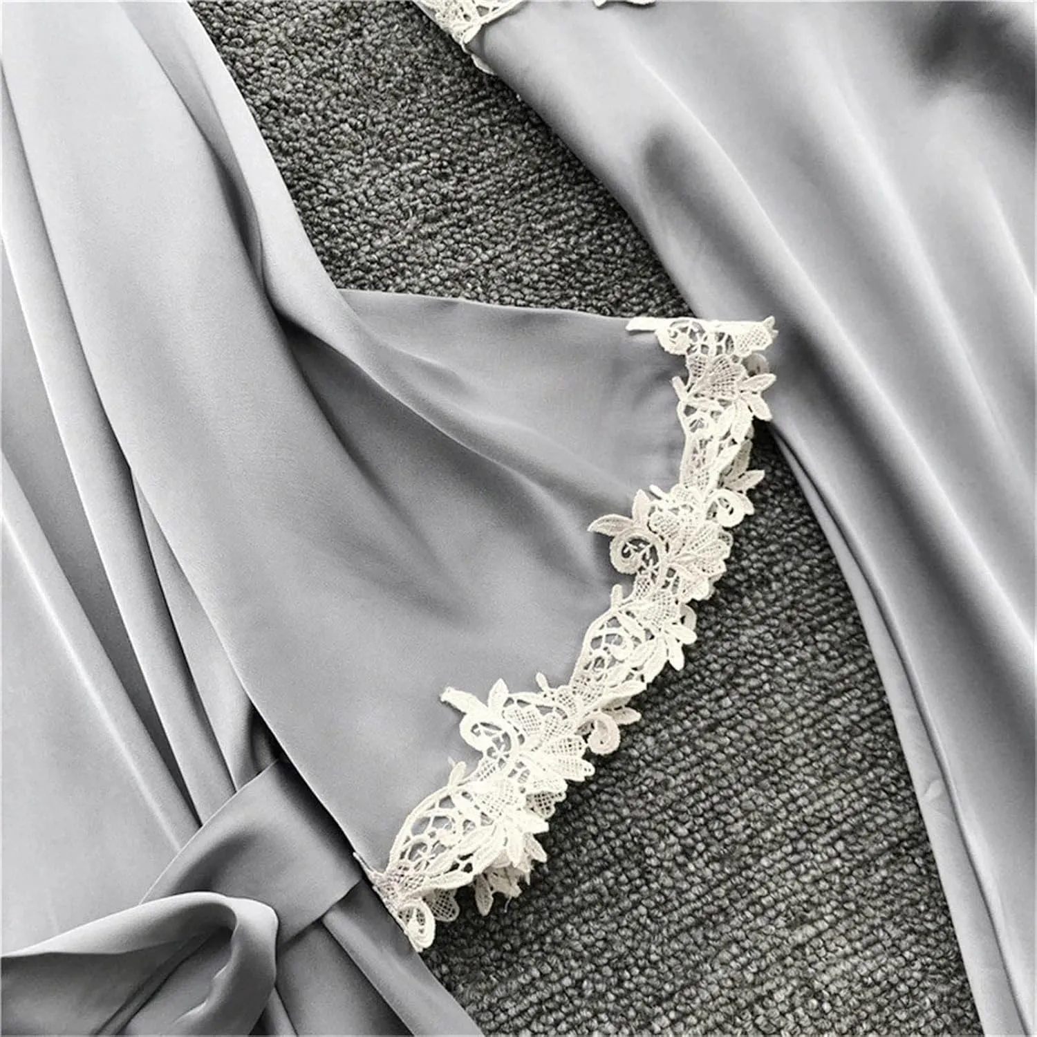 Silk Pajamas for Women 5PCS Sexy Lace Trim Camisole Top Shorts and Pants Pjs Set Nightgowns and Robes Satin Sleepwear
