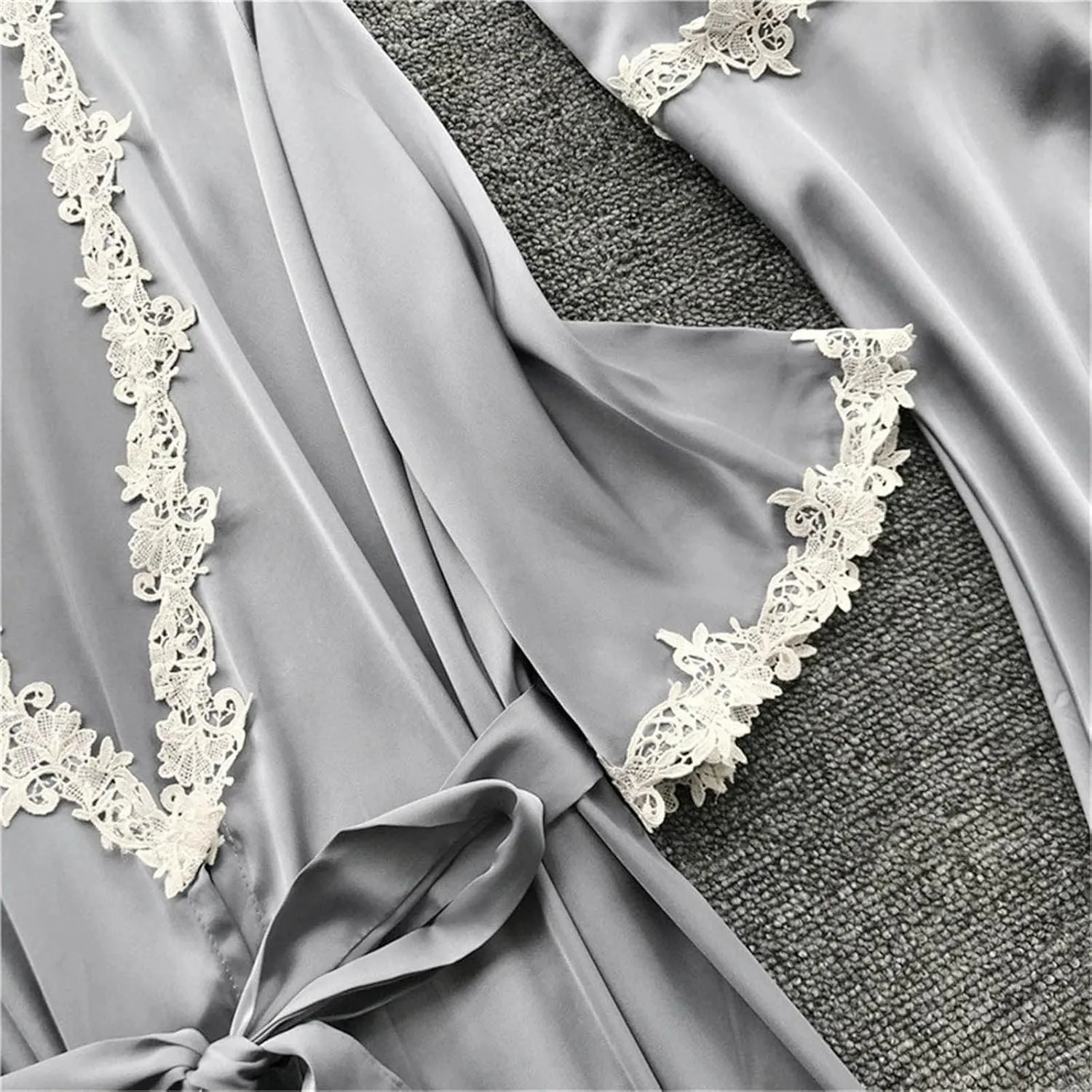 Silk Pajamas for Women 5PCS Sexy Lace Trim Camisole Top Shorts and Pants Pjs Set Nightgowns and Robes Satin Sleepwear