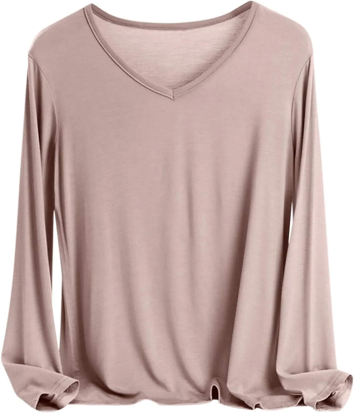 Sleep Shirts for Women Modal V Neck Solid Color Lounge Pajamas Top Soft Ladies Long Sleeve Pajama Shirt