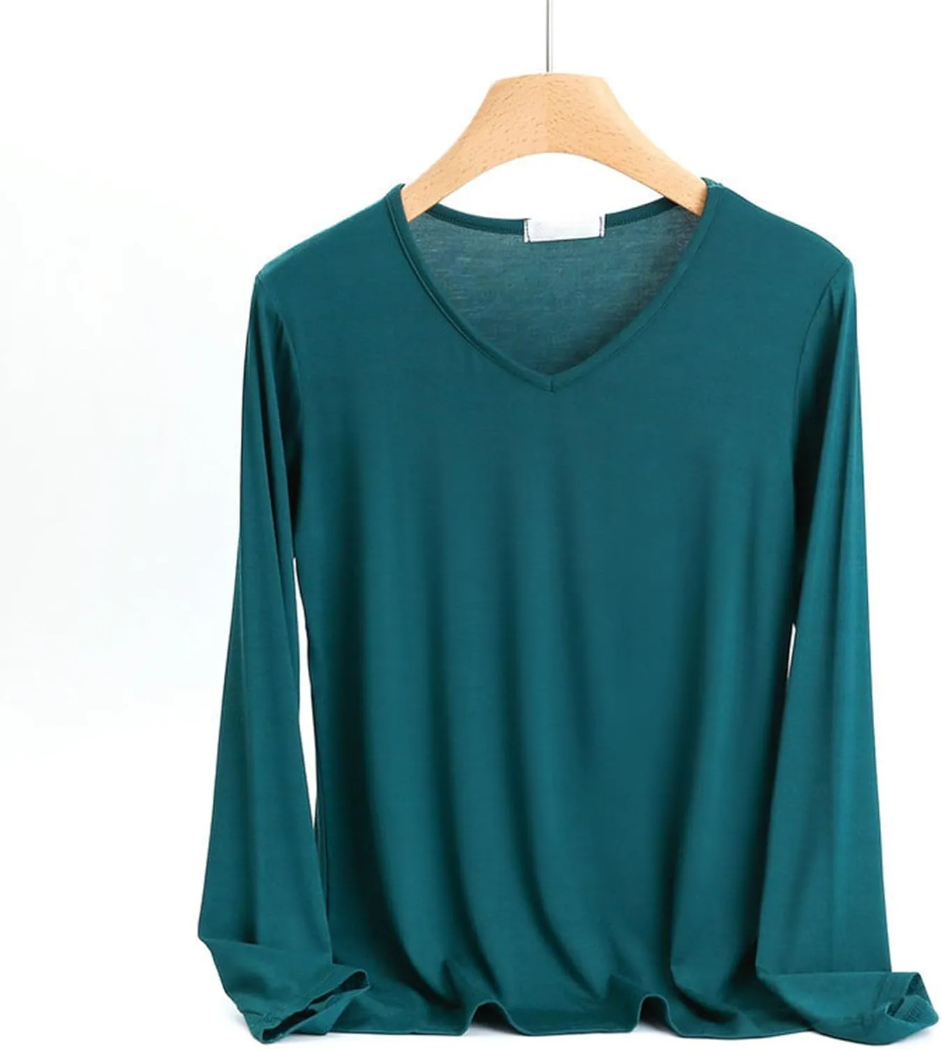 Sleep Shirts for Women Modal V Neck Solid Color Lounge Pajamas Top Soft Ladies Long Sleeve Pajama Shirt