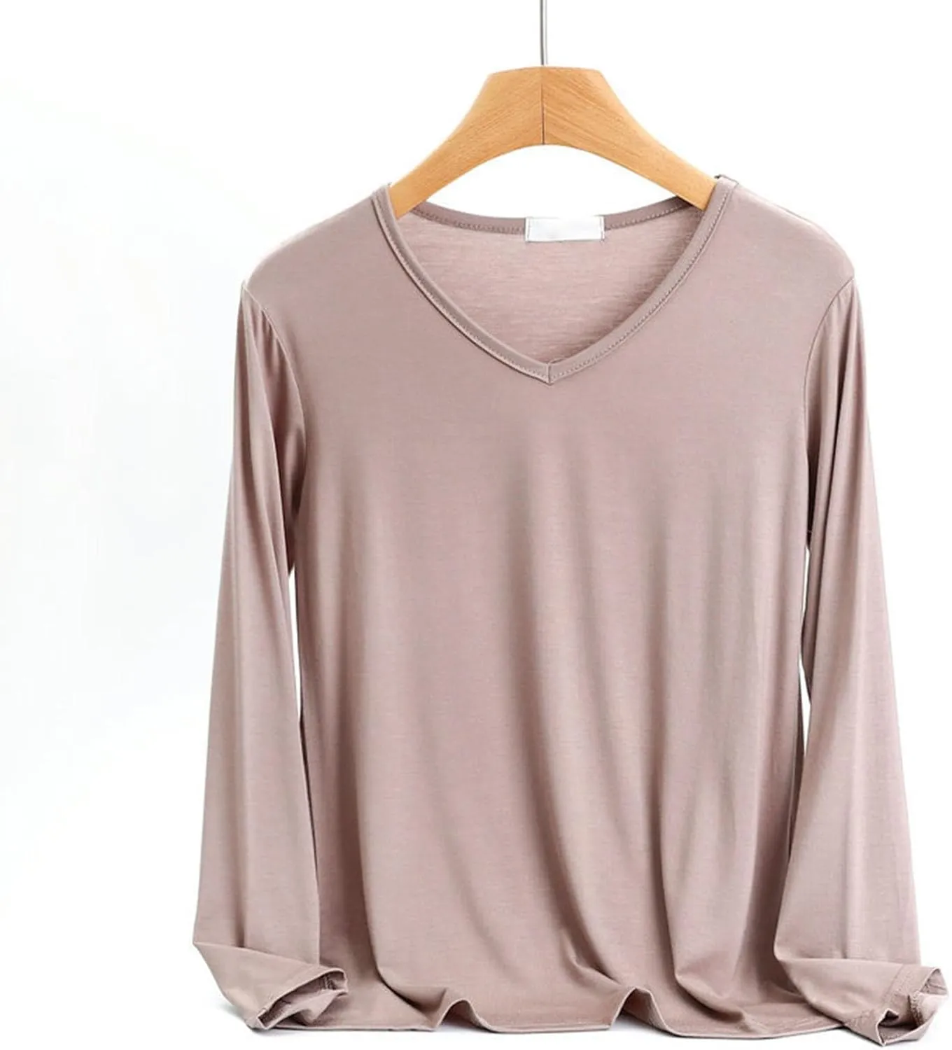 Sleep Shirts for Women Modal V Neck Solid Color Lounge Pajamas Top Soft Ladies Long Sleeve Pajama Shirt