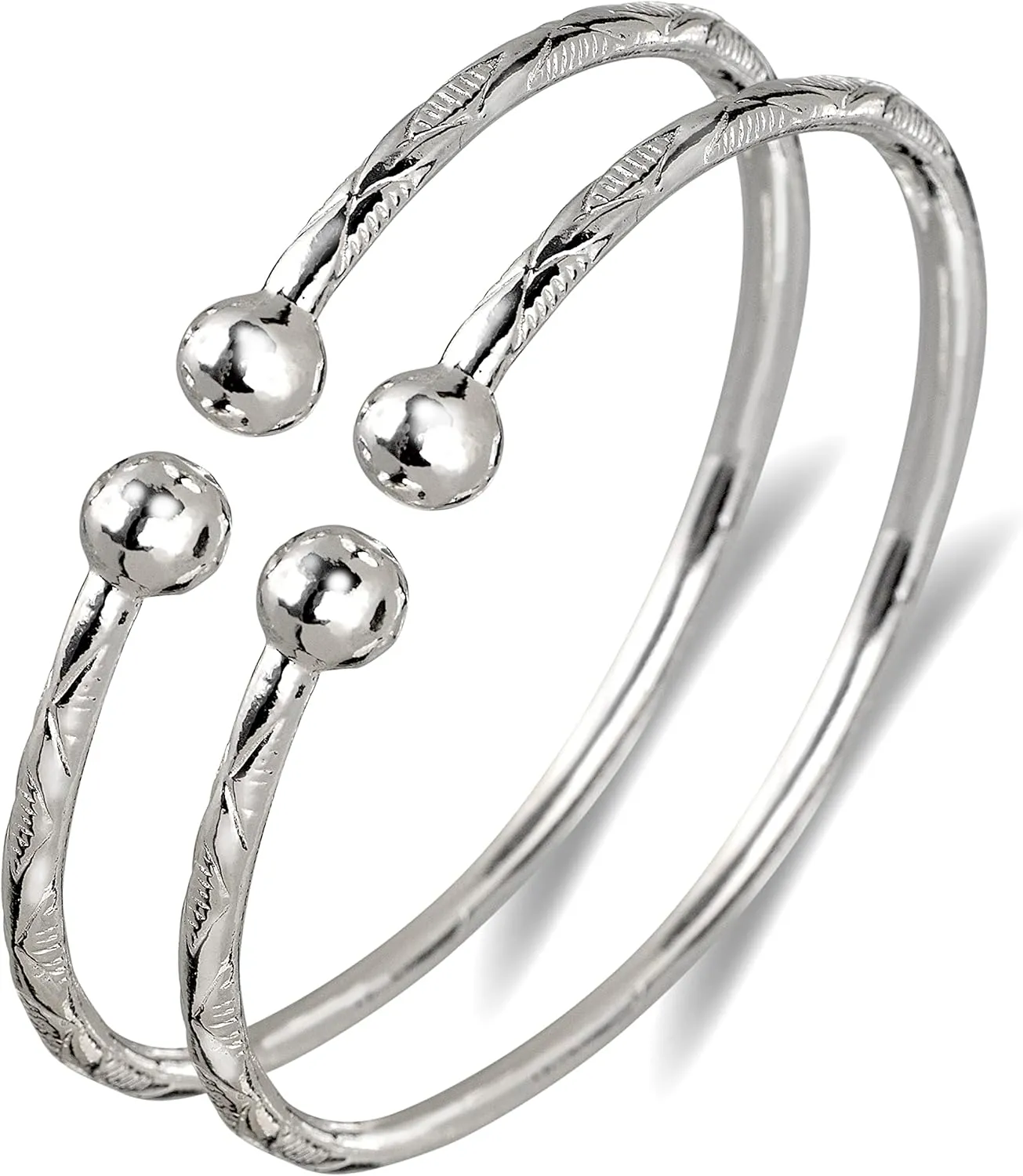 Solid Ball .925 Sterling Silver West Indian Bangles (Pair) (MADE IN USA)