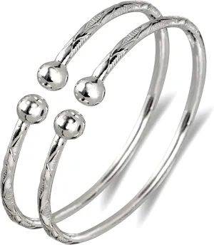 Solid Ball .925 Sterling Silver West Indian Bangles (Pair) (MADE IN USA)