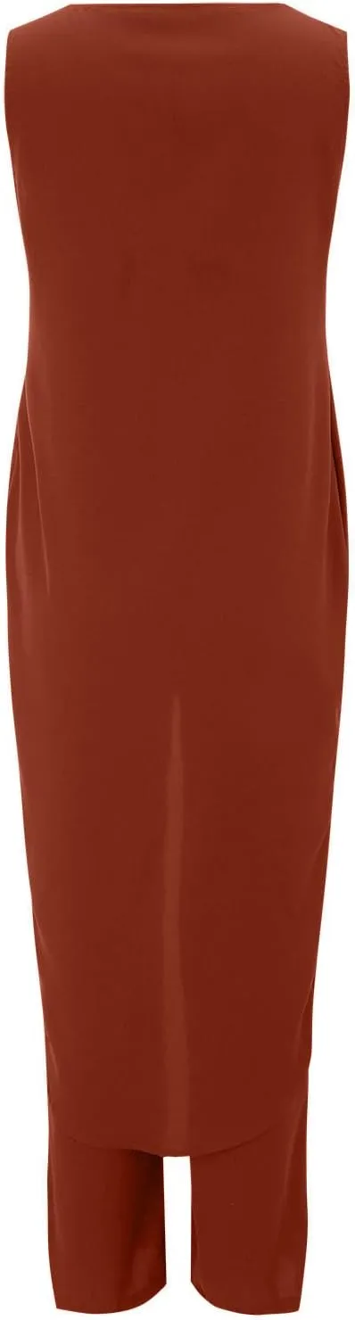 Summer Outfits for Women 2024 Sleeveless Long Vest Robe 2-Piece Sets Front Cross Split Gown Blouse Wide Leg Pants Suit