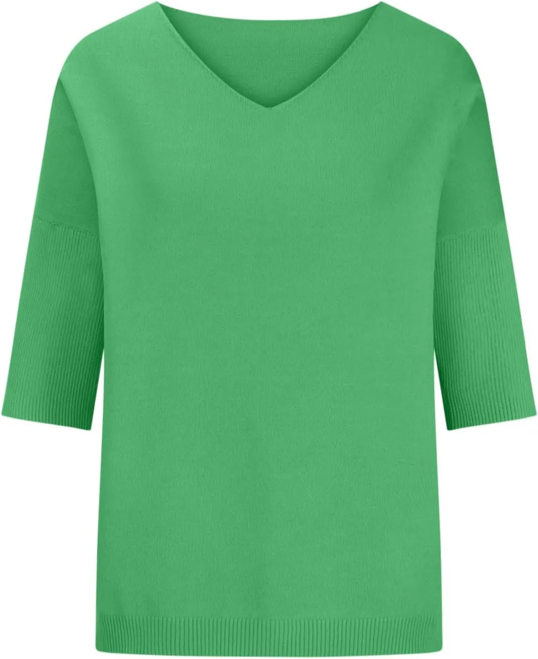 Summer Sweaters for Women 3/4 Sleeve Oversized Top V Neck Loose Fit Ribbed T Shirt Solid Color Casual Blouse
