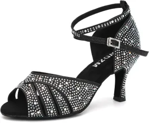 SWDZM Women Rhinestone Ballroom Dance Shoes Latin Salsa Performance Dancing Shoes