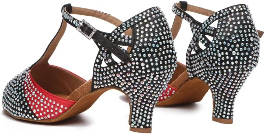 SWDZM Women's Latin Dance Shoes T-Strap Ballroom Tango Character Performance Practice Dancing Shoes,Model-YCL558