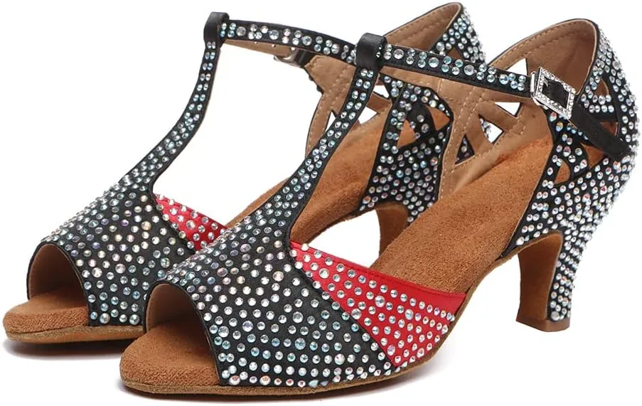 SWDZM Women's Latin Dance Shoes T-Strap Ballroom Tango Character Performance Practice Dancing Shoes,Model-YCL558