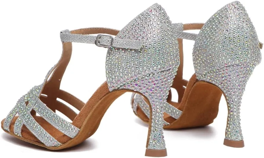 SWDZM Women's Latin Dance Shoes T-Strap Ballroom Tango Character Performance Practice Dancing Shoes,Model-YCL558