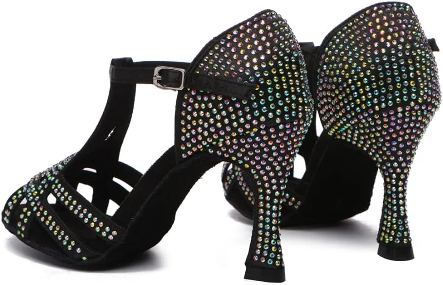 SWDZM Women's Latin Dance Shoes T-Strap Ballroom Tango Character Performance Practice Dancing Shoes,Model-YCL558