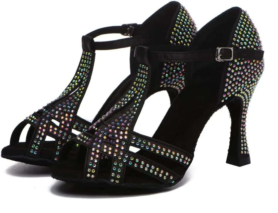 SWDZM Women's Latin Dance Shoes T-Strap Ballroom Tango Character Performance Practice Dancing Shoes,Model-YCL558